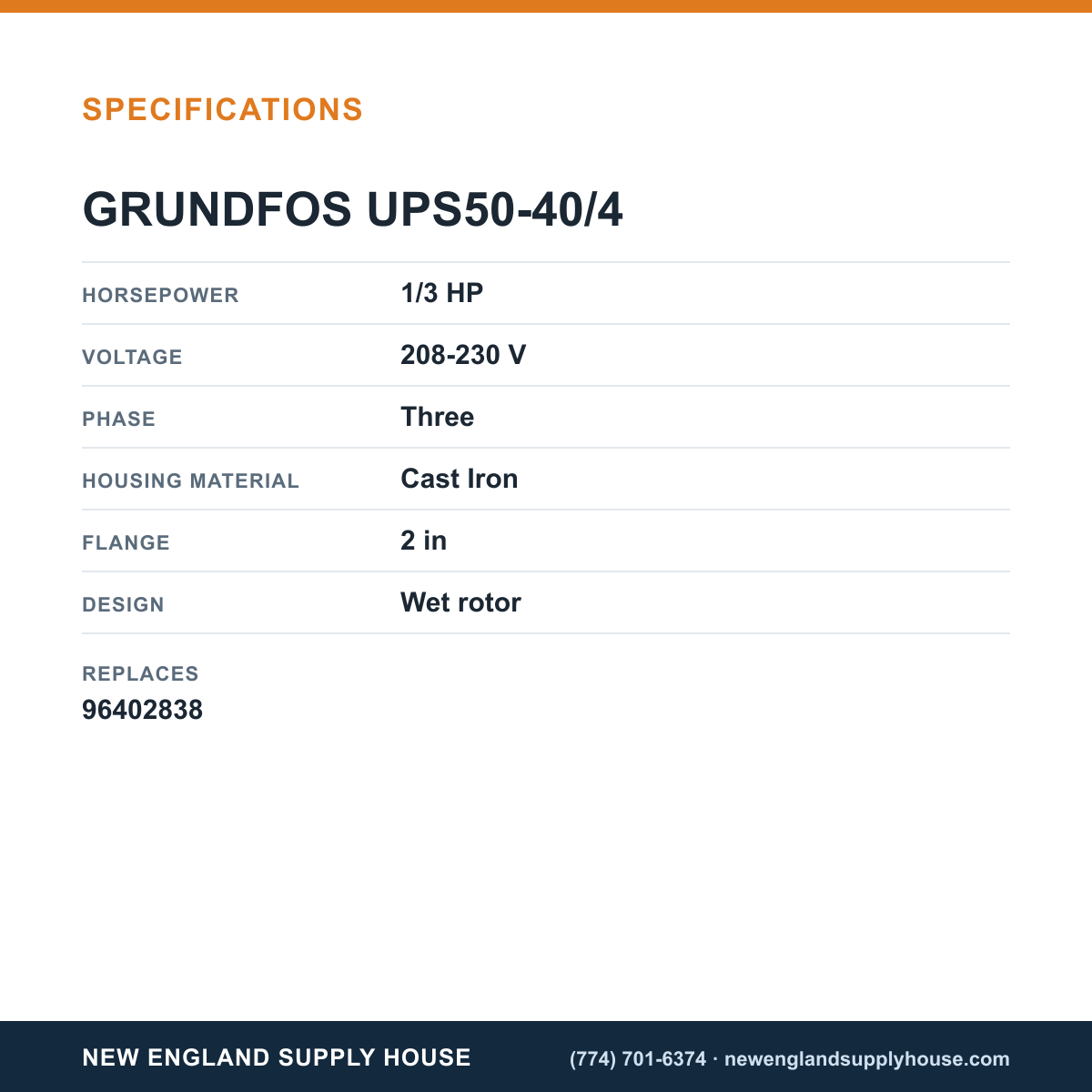Grundfos UPS50-40/4 Circulator Pump specifications — New England Supply House [NESH-SPECTABLE-V1]