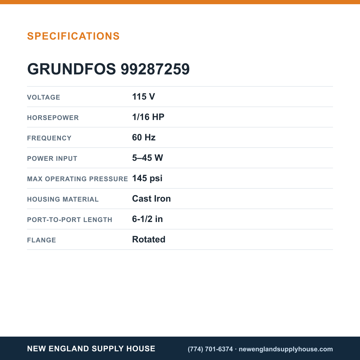 Grundfos Pumps 99287259 Circulator specifications — New England Supply House [NESH-SPECTABLE-V1]