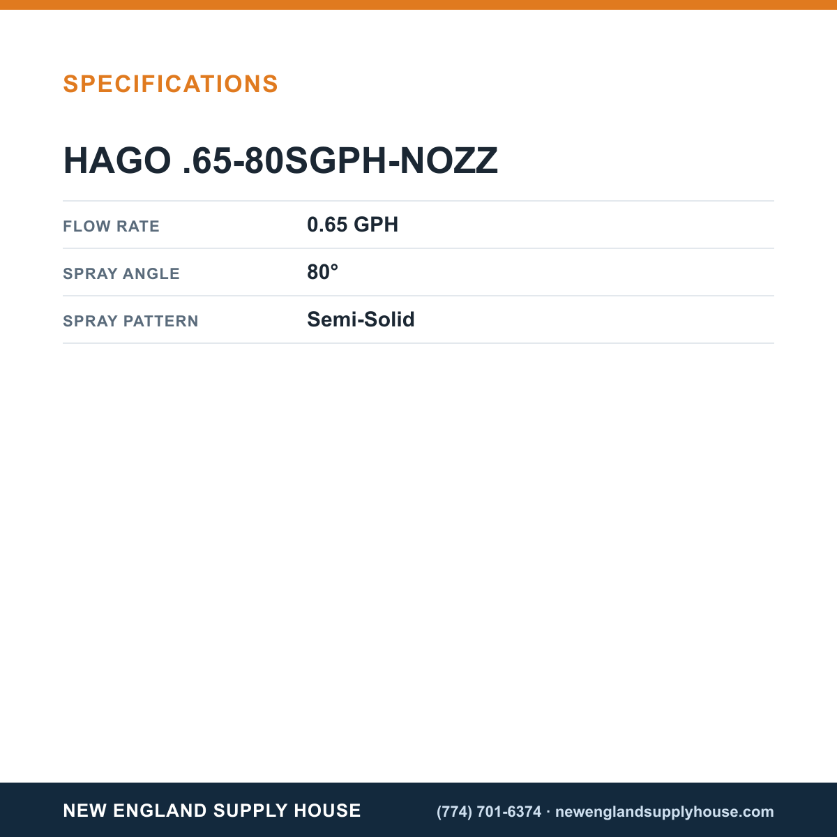 Hago .65-80SGPH-NOZZ Oil Burner Nozzle specifications — New England Supply House [NESH-SPECTABLE-V1]