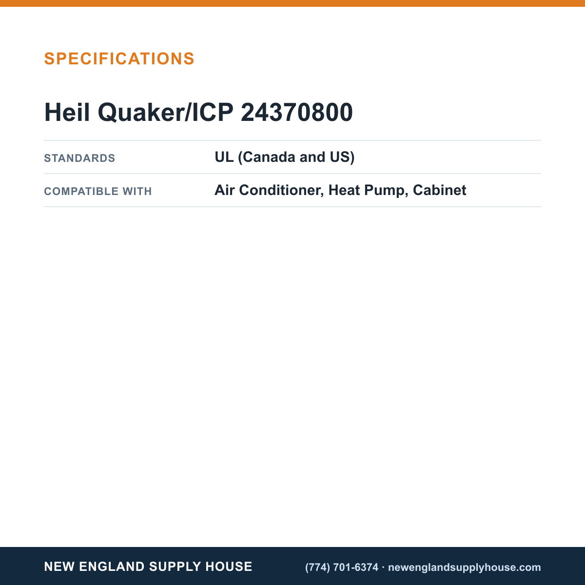 Heil Quaker/ICP 24370800 Air Conditioner Compressor specifications — New England Supply House [NESH-SPECTABLE-V1]