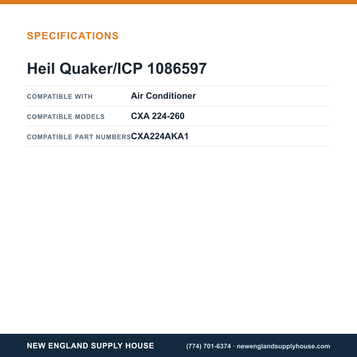 Heil Quaker/ICP 1086597 Air Conditioner Condenser Fan Motor specifications — New England Supply House [NESH-SPECTABLE-V1]