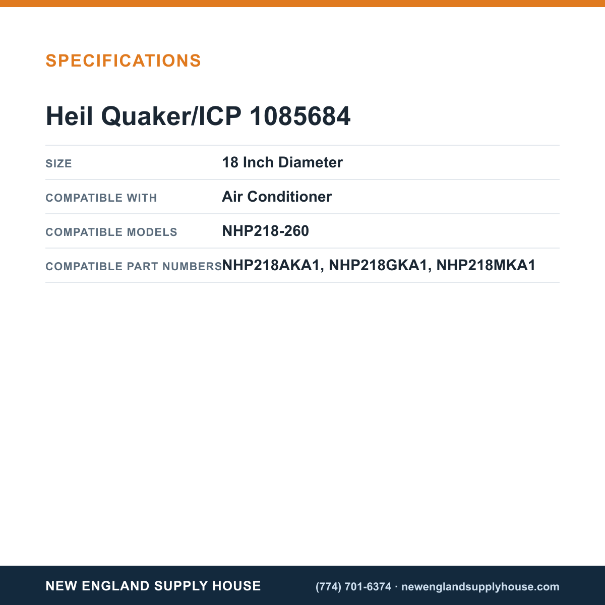 Heil Quaker/ICP 1085684 Air Conditioner Fan Blade specifications — New England Supply House [NESH-SPECTABLE-V1]
