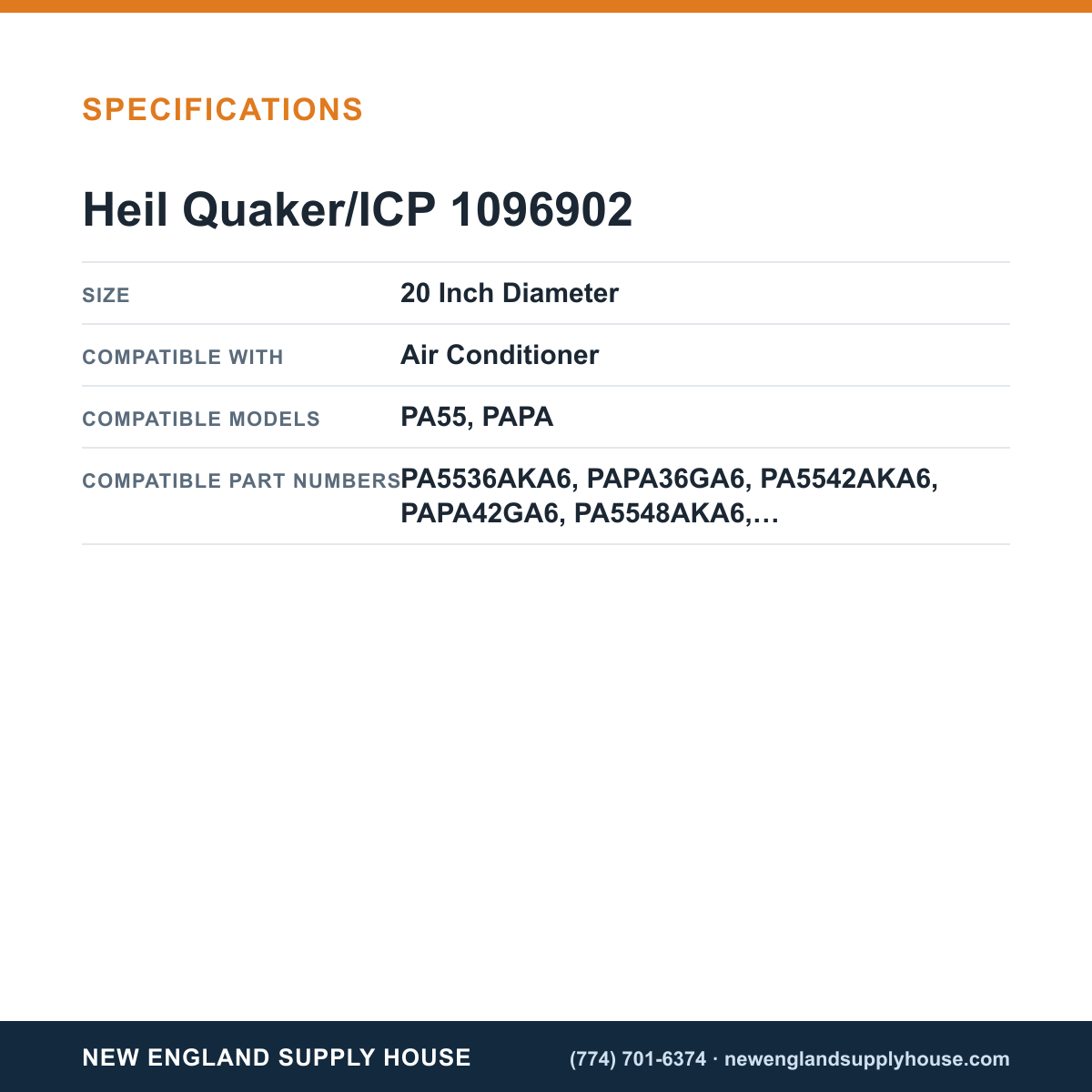 Heil Quaker/ICP 1096902 Air Conditioner Fan Blade specifications — New England Supply House [NESH-SPECTABLE-V1]
