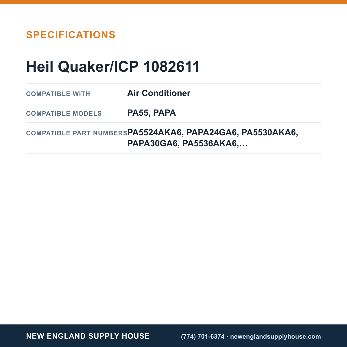 Heil Quaker/ICP 1082611 Air Conditioner Transformer specifications — New England Supply House [NESH-SPECTABLE-V1]