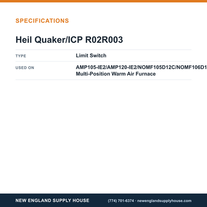 Heil Quaker/ICP R02R003 Air Furnace Limit Switch specifications — New England Supply House [NESH-SPECTABLE-V1]