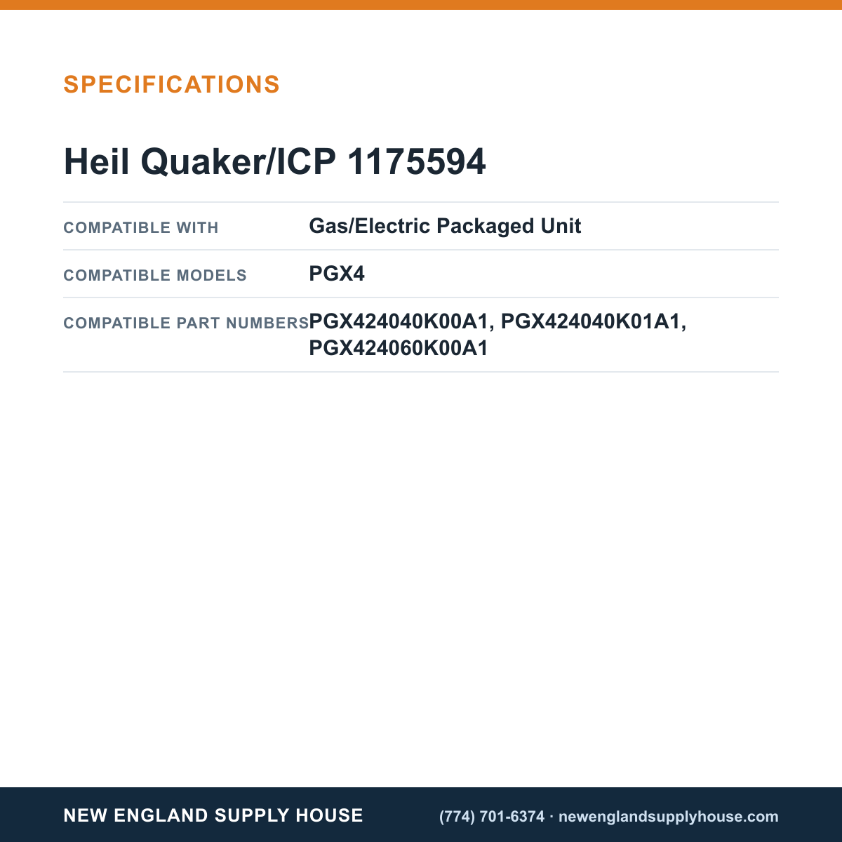 Heil Quaker/ICP 1175594 Gas Electric Unit Control Board specifications — New England Supply House [NESH-SPECTABLE-V1]