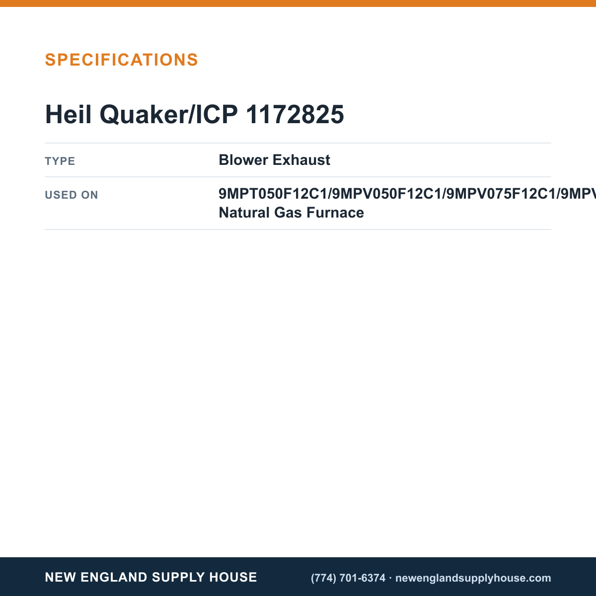 Heil Quaker/ICP 1172825 Gas Furnace Blower Exhaust specifications — New England Supply House [NESH-SPECTABLE-V1]
