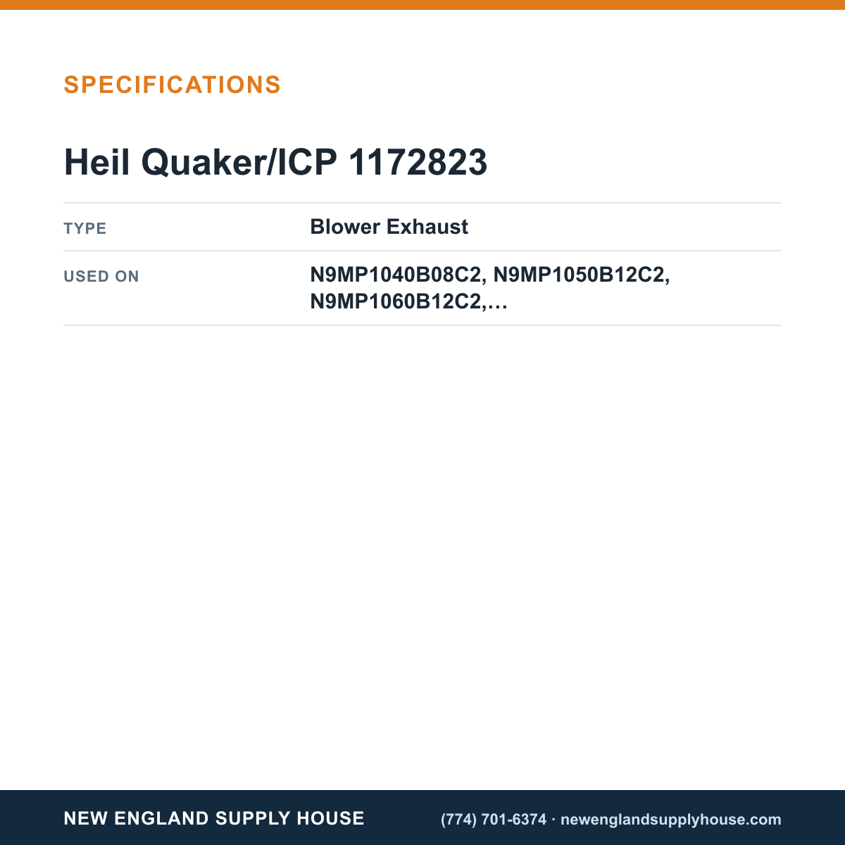 Heil Quaker/ICP 1172823 Gas Furnace Blower Exhaust specifications — New England Supply House [NESH-SPECTABLE-V1]