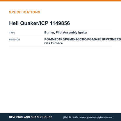 Heil Quaker/ICP 1149856 Gas Furnace Burner Pilot Assembly specifications — New England Supply House [NESH-SPECTABLE-V1]