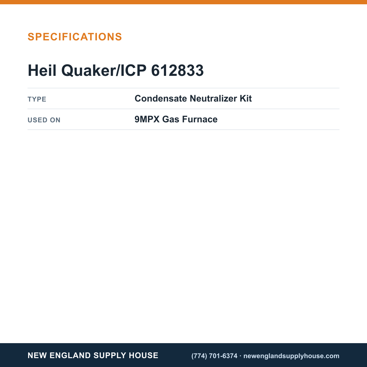 Heil Quaker/ICP 612833 Gas Furnace Condensate Neutralizer Kit specifications — New England Supply House [NESH-SPECTABLE-V1]