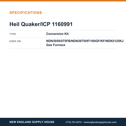 Heil Quaker/ICP 1160991 Gas Furnace Conversion Kit specifications — New England Supply House [NESH-SPECTABLE-V1]