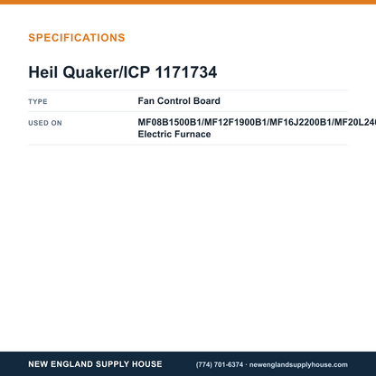 Heil Quaker/ICP 1171734 Gas Furnace Fan Control Board specifications — New England Supply House [NESH-SPECTABLE-V1]