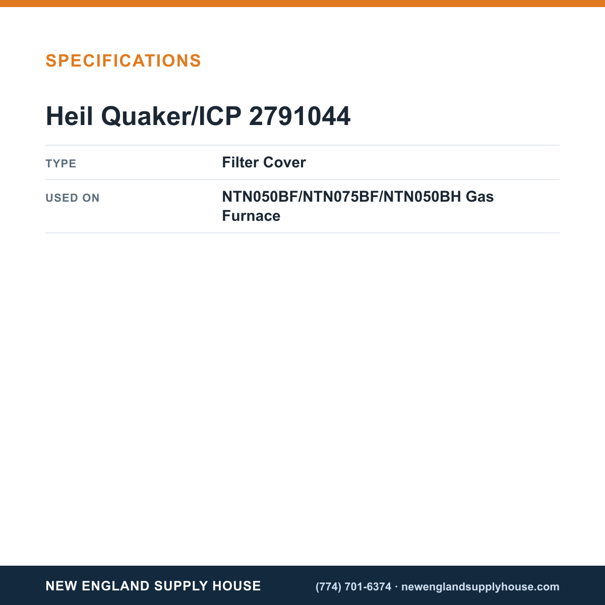 Heil Quaker/ICP 2791044 Gas Furnace Filter Cover specifications — New England Supply House [NESH-SPECTABLE-V1]