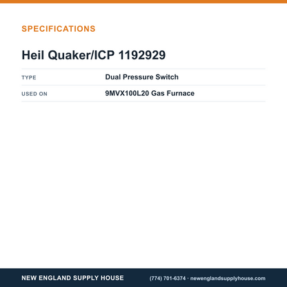 Heil Quaker/ICP 1192929 Gas Furnace Pressure Switch specifications — New England Supply House [NESH-SPECTABLE-V1]