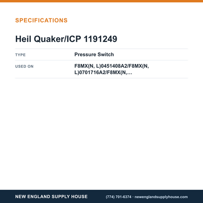Heil Quaker/ICP 1191249 Gas Furnace Pressure Switch specifications — New England Supply House [NESH-SPECTABLE-V1]