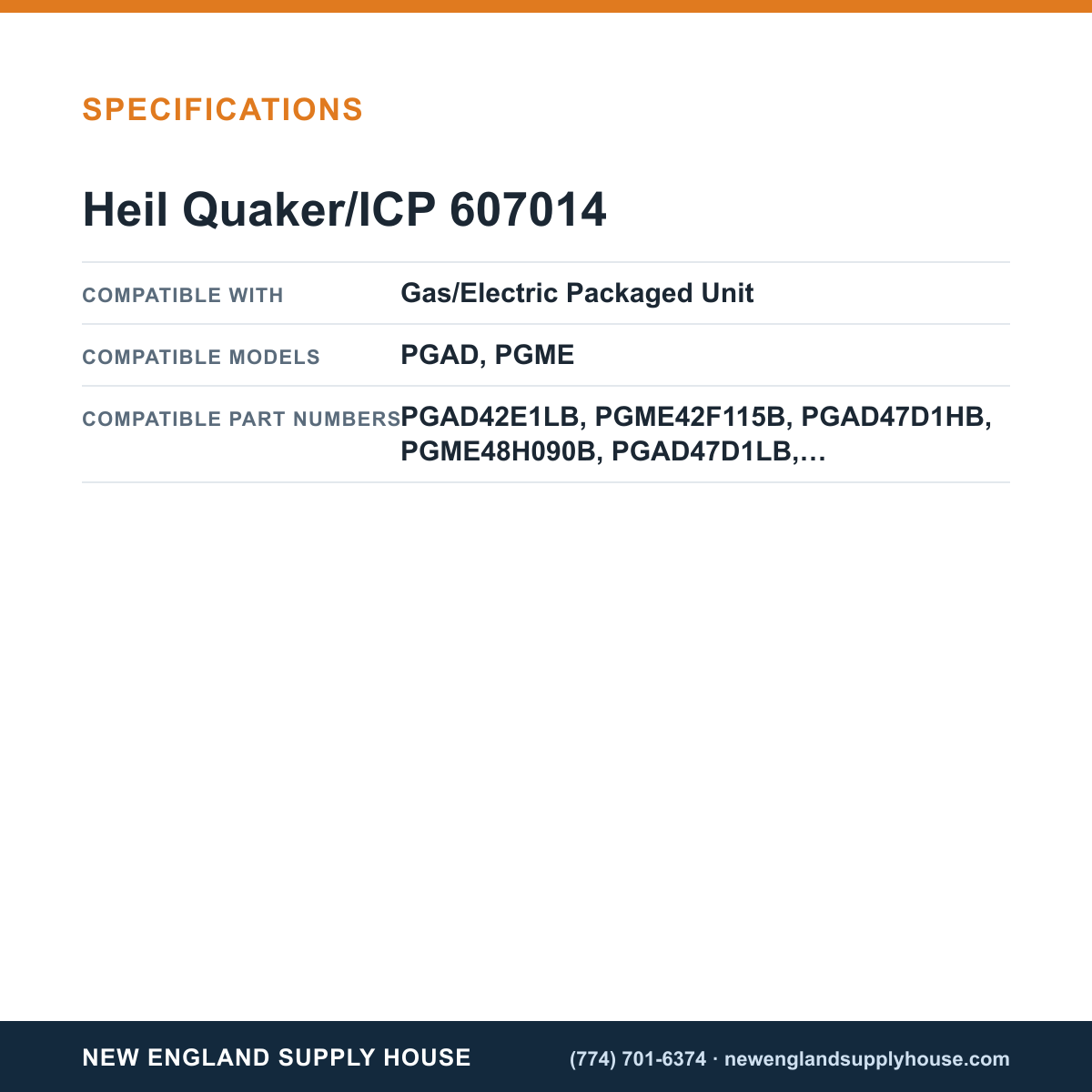 Heil Quaker/ICP 607014 Gas/Electric Unit Combustion Blower Gasket specifications — New England Supply House [NESH-SPECTABLE-V1]