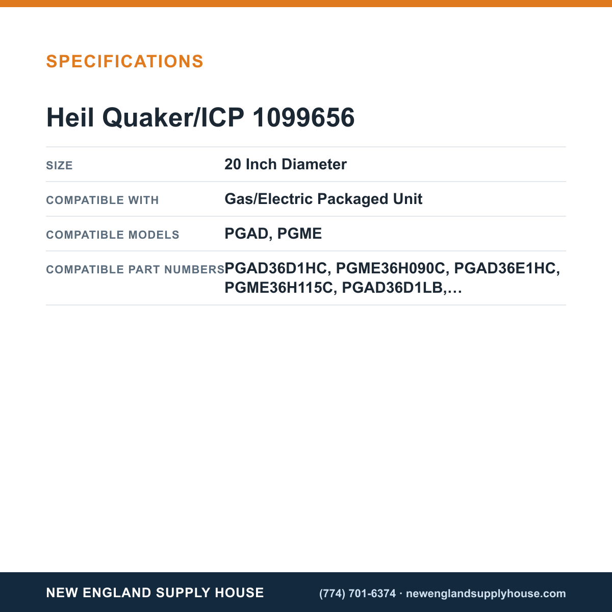 Heil Quaker/ICP 1099656 Gas/Electric Unit Condenser Fan Blade specifications — New England Supply House [NESH-SPECTABLE-V1]