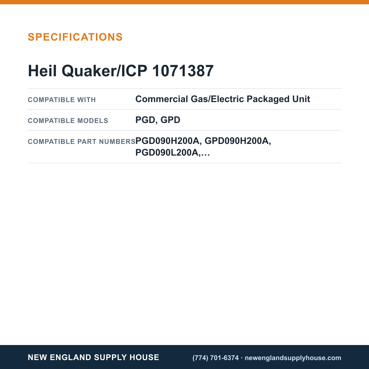 Heil Quaker/ICP 1071387 Gas/Electric Unit Limit Switch specifications — New England Supply House [NESH-SPECTABLE-V1]