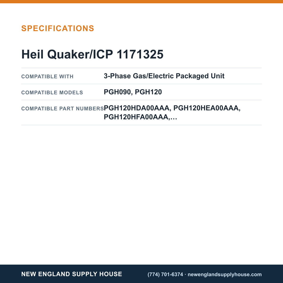 Heil Quaker/ICP 1171325 Gas/Electric Unit Limit Switch specifications — New England Supply House [NESH-SPECTABLE-V1]