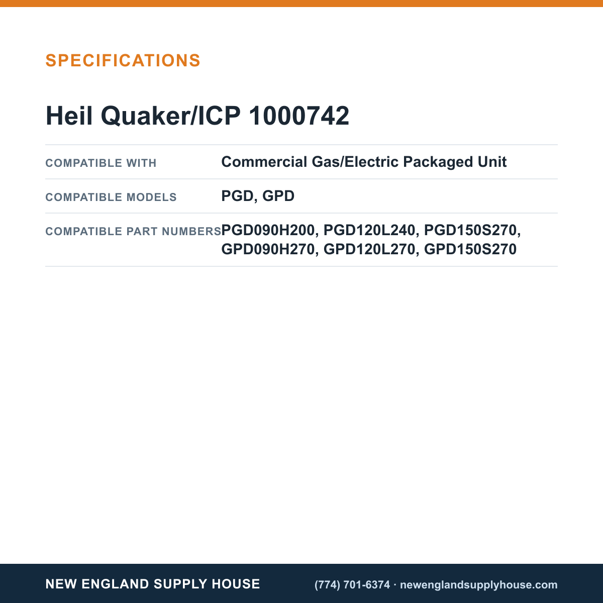 Heil Quaker/ICP 1000742 Gas/Electric Unit Relay specifications — New England Supply House [NESH-SPECTABLE-V1]