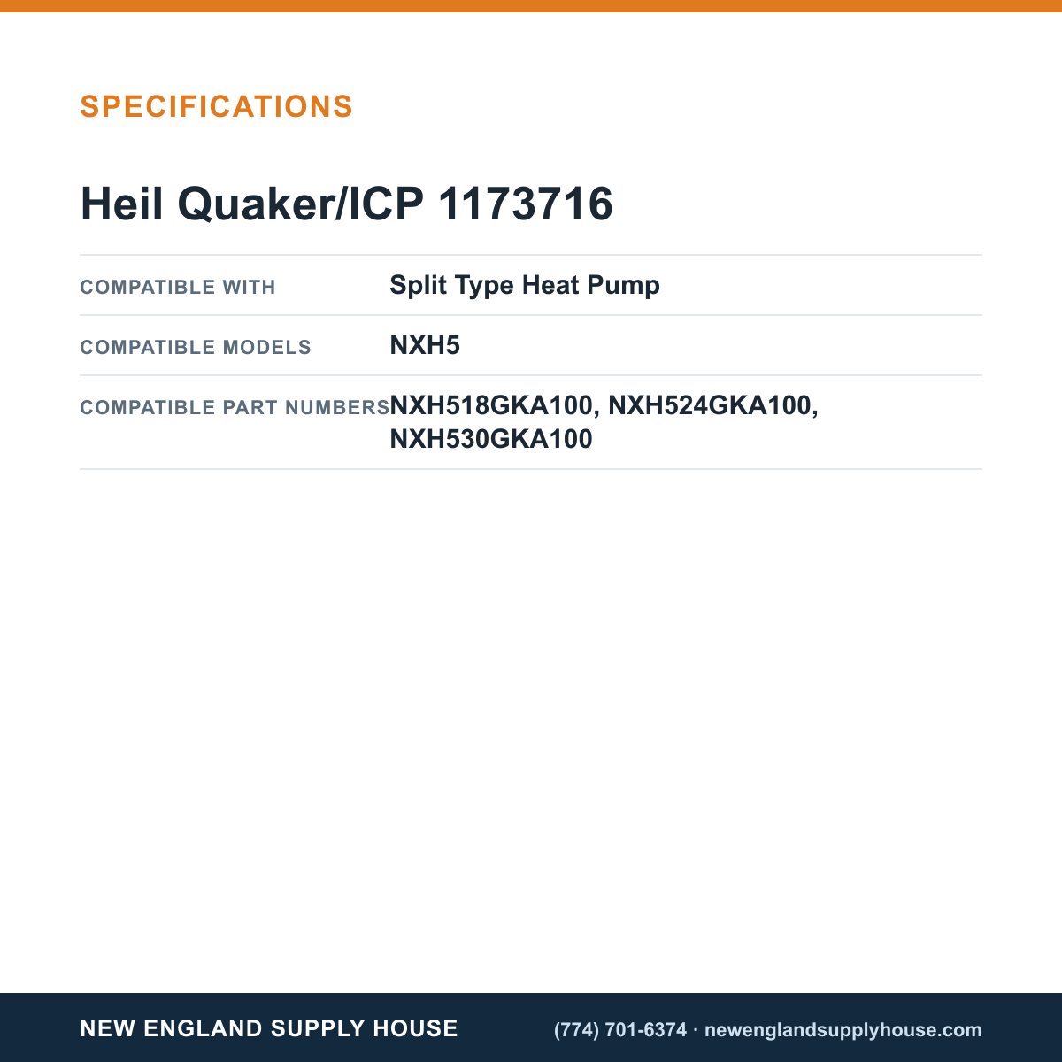 Heil Quaker/ICP 1173716 Heat Pump Condenser Fan Motor specifications — New England Supply House [NESH-SPECTABLE-V1]