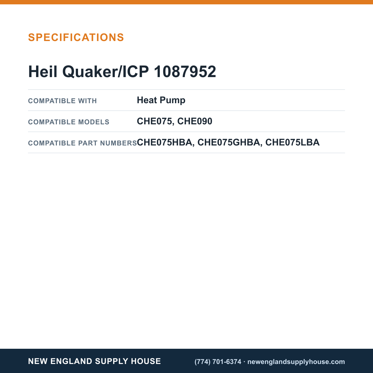 Heil Quaker/ICP 1087952 Heat Pump Defrost Sensor specifications — New England Supply House [NESH-SPECTABLE-V1]