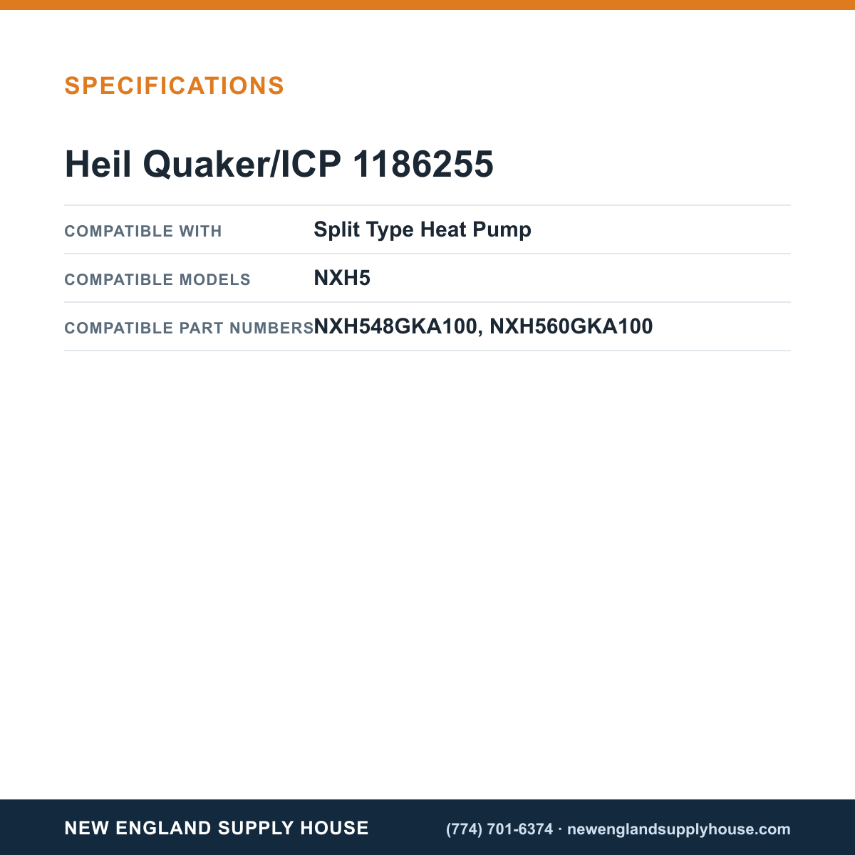 Heil Quaker/ICP 1186255 Heat Pump Run Capacitor specifications — New England Supply House [NESH-SPECTABLE-V1]