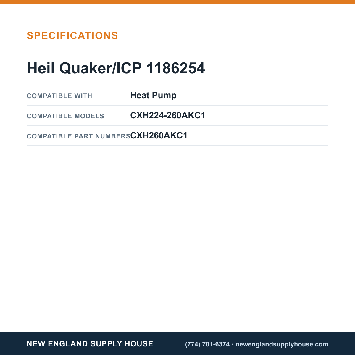 Heil Quaker/ICP 1186254 Heat Pump Run Capacitor specifications — New England Supply House [NESH-SPECTABLE-V1]