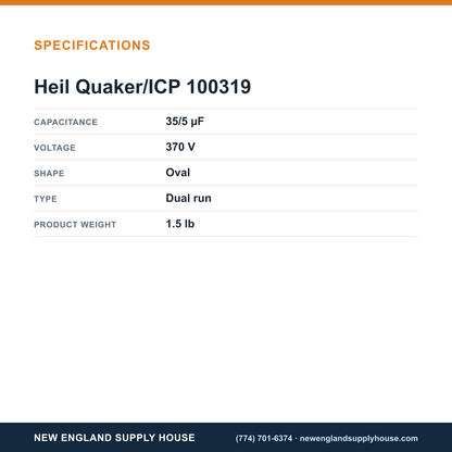 Heil Quaker/ICP 100319 Capacitor specifications — New England Supply House [NESH-SPECTABLE-V1]