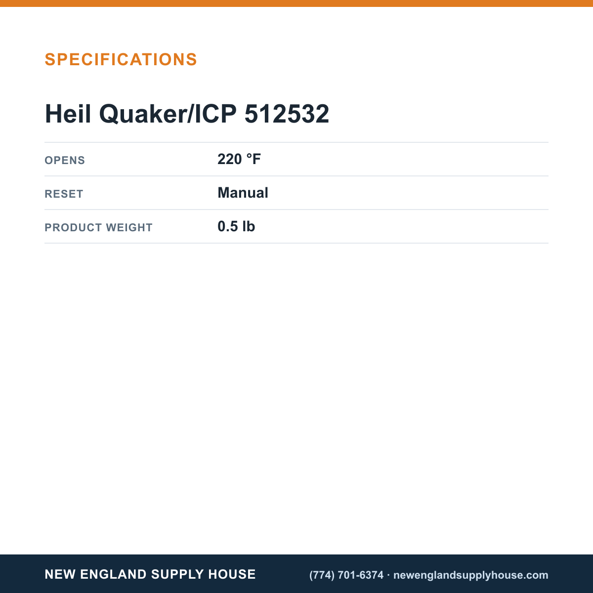 Heil Quaker/ICP 512532 Limit Switch specifications — New England Supply House [NESH-SPECTABLE-V1]