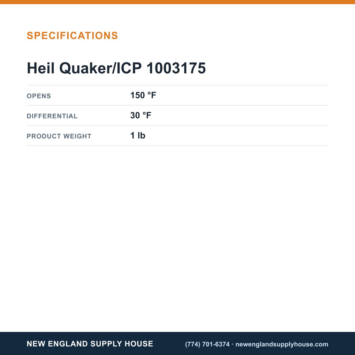 Heil Quaker/ICP 1003175 Limit Switch specifications — New England Supply House [NESH-SPECTABLE-V1]