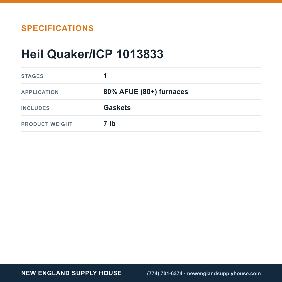 Heil Quaker/ICP 1013833 Draft Inducer Motor specifications — New England Supply House [NESH-SPECTABLE-V1]