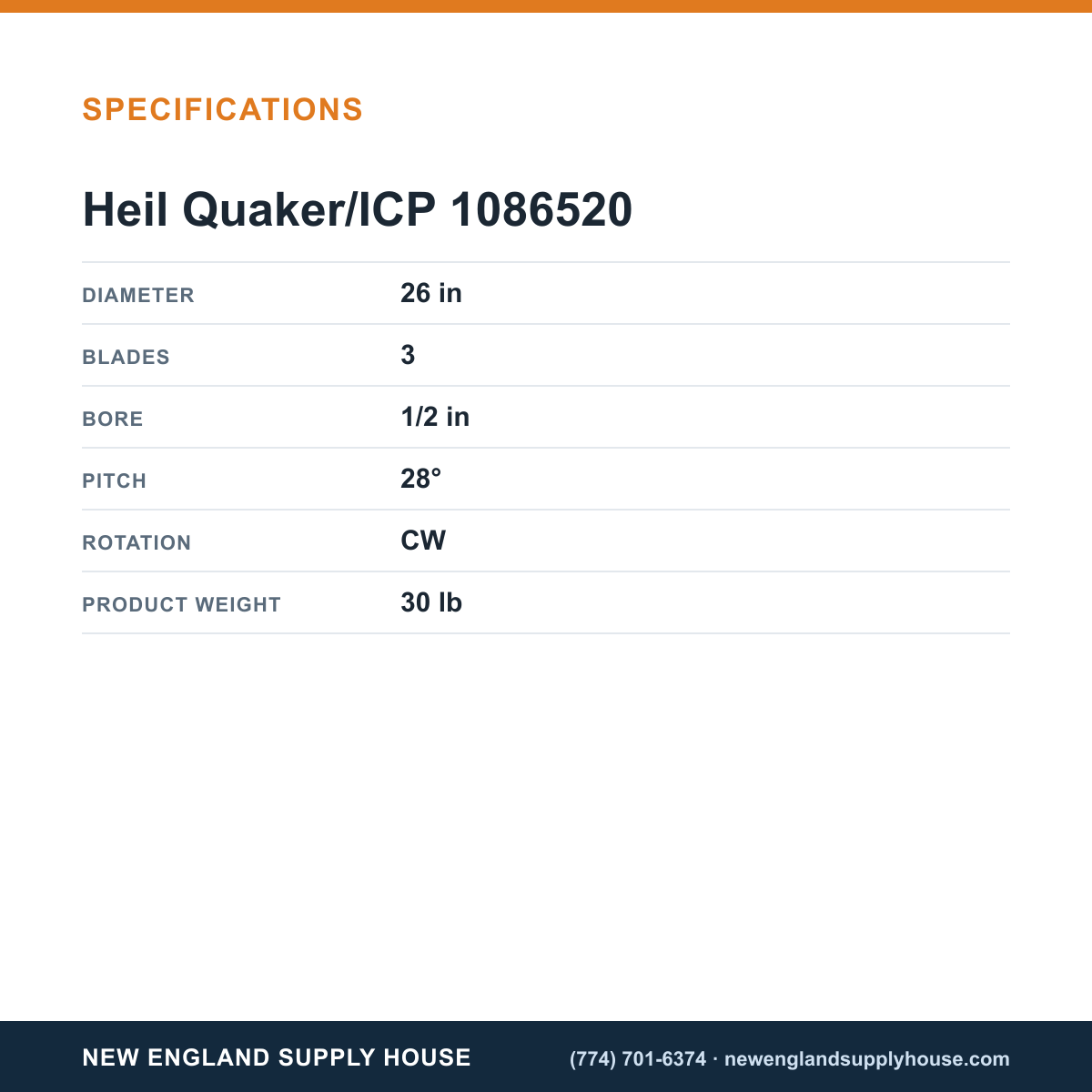 Heil Quaker/ICP 1086520 Fan Blade specifications — New England Supply House [NESH-SPECTABLE-V1]