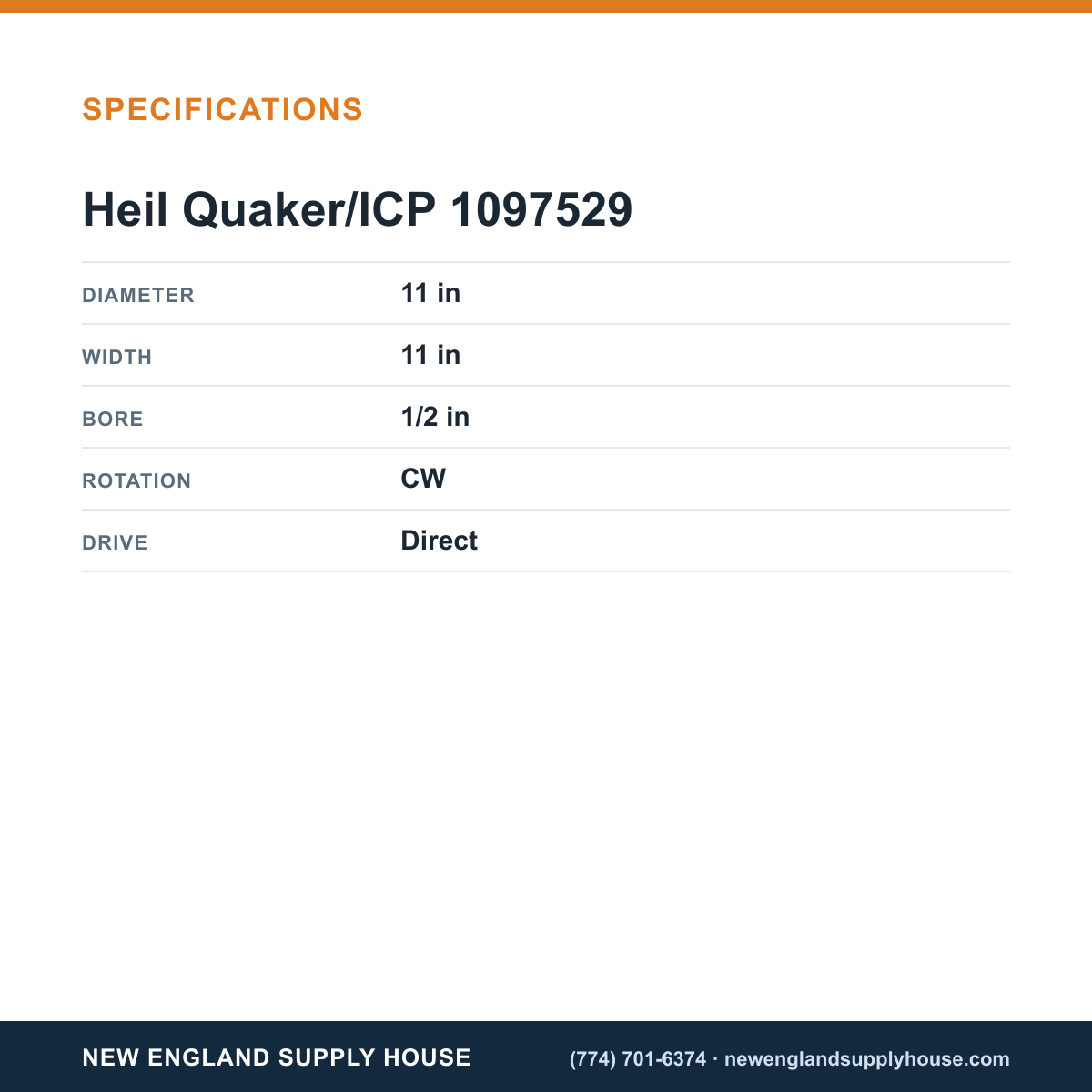 Heil Quaker/ICP 1097529 Blower Wheel specifications — New England Supply House [NESH-SPECTABLE-V1]