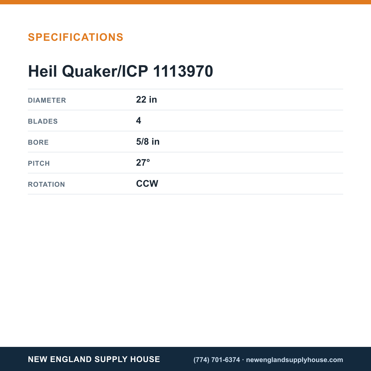 Heil Quaker/ICP 1113970 Fan Blade specifications — New England Supply House [NESH-SPECTABLE-V1]