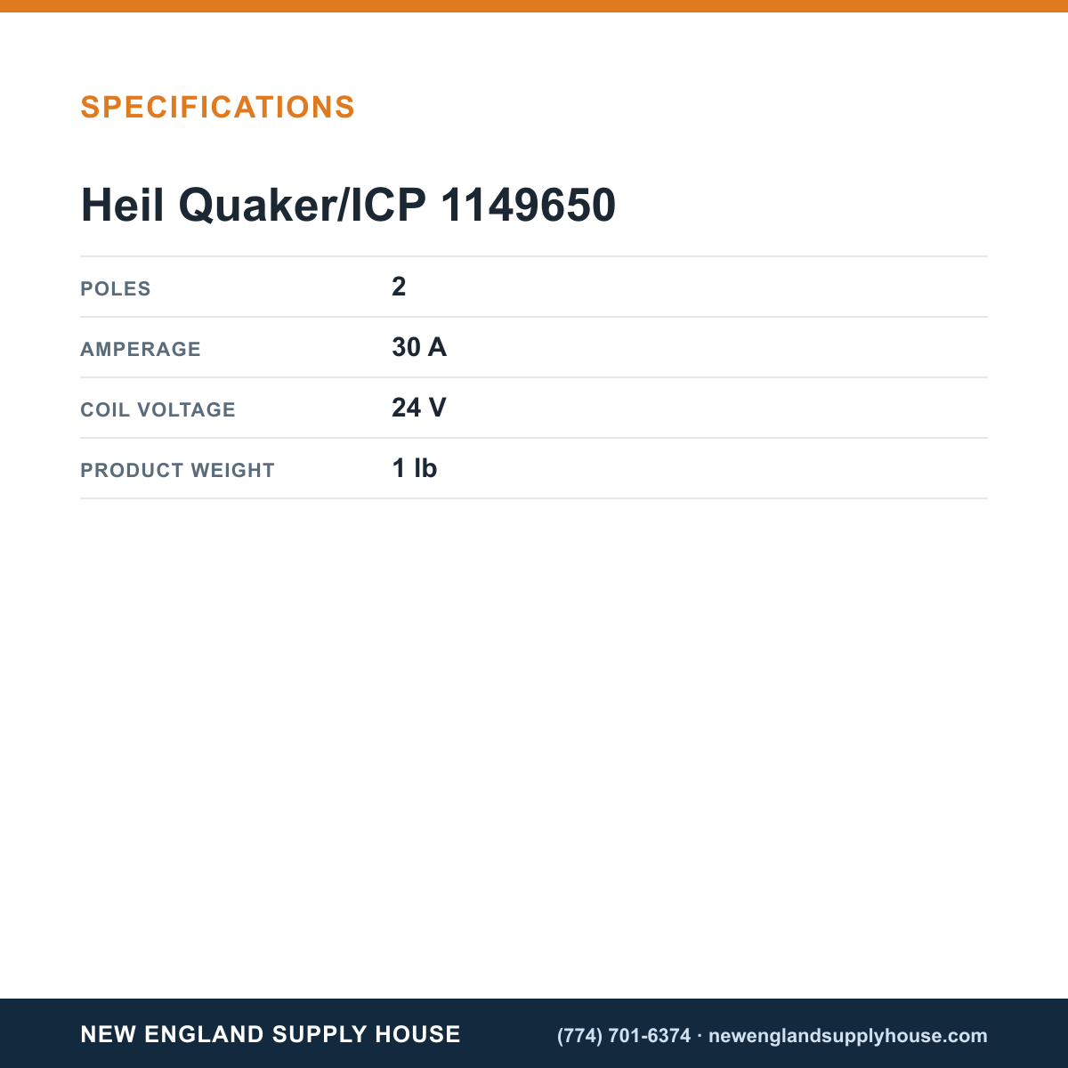 Heil Quaker/ICP 1149650 Contactor specifications — New England Supply House [NESH-SPECTABLE-V1]