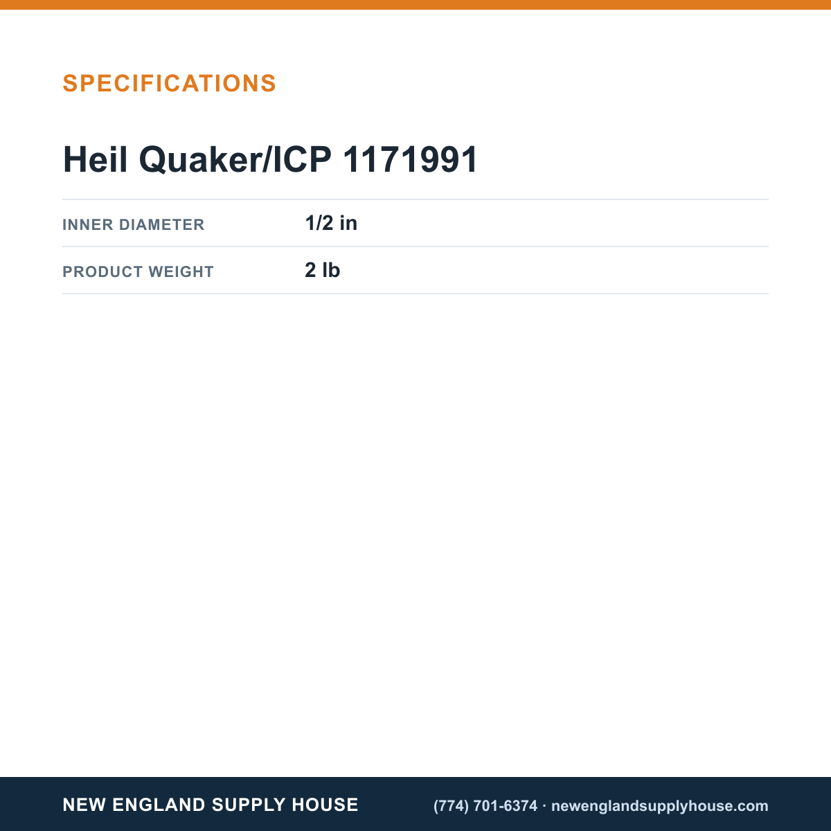 Heil Quaker/ICP 1171991 Drain Tube specifications — New England Supply House [NESH-SPECTABLE-V1]
