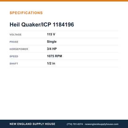 Heil Quaker/ICP 1184196 Blower Motor specifications — New England Supply House [NESH-SPECTABLE-V1]