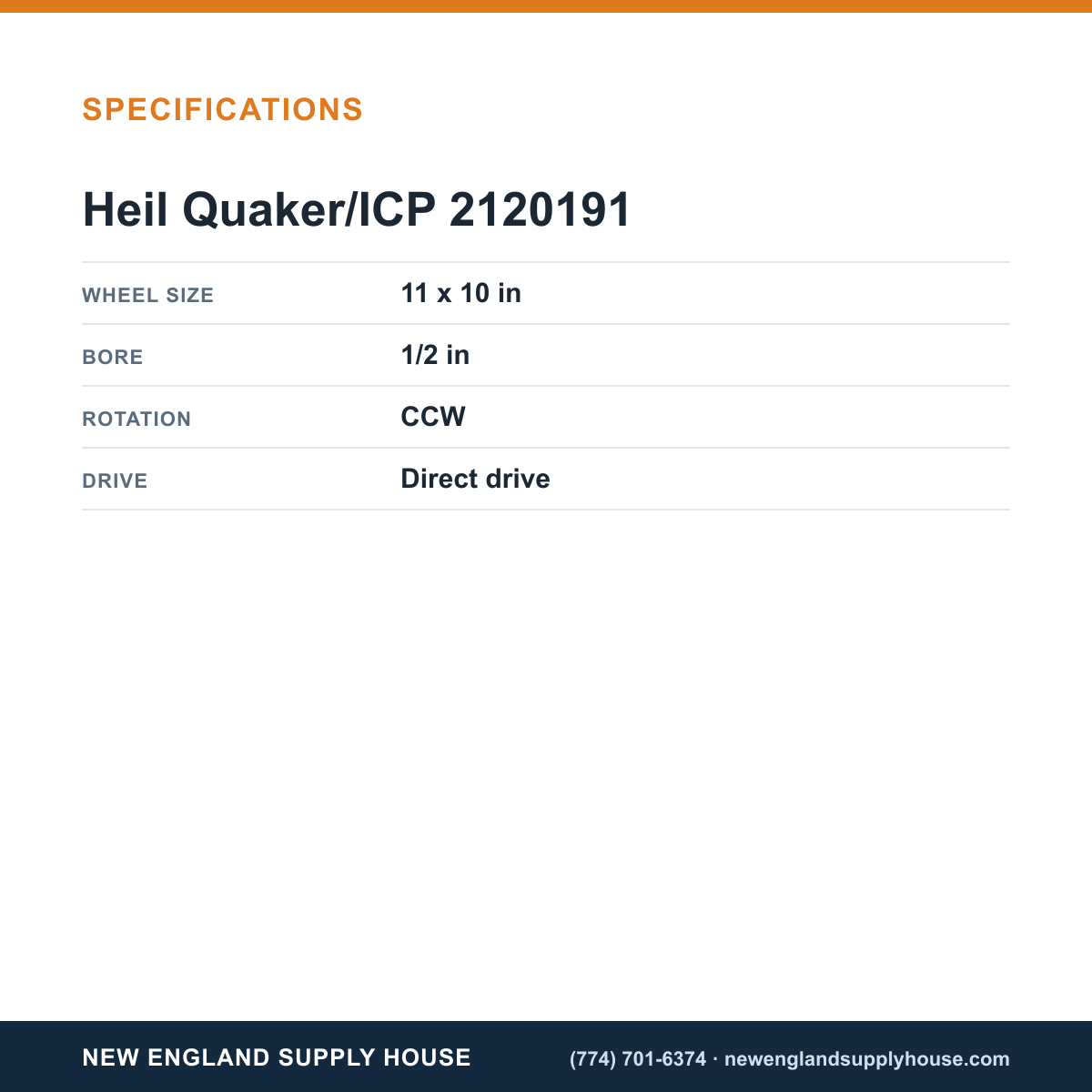 Heil Quaker/ICP 2120191 Blower Wheel specifications — New England Supply House [NESH-SPECTABLE-V1]