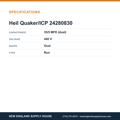 Heil Quaker/ICP 24280830 Capacitor specifications — New England Supply House [NESH-SPECTABLE-V1]