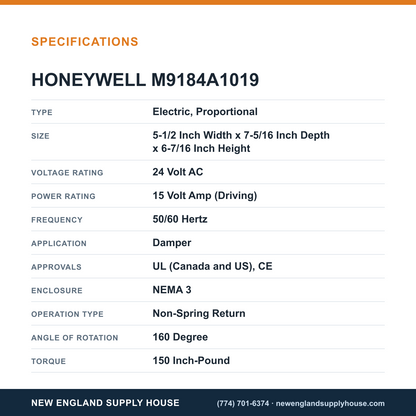 Honeywell Commercial M9184A1019 Actuator Motor specifications — New England Supply House [NESH-SPECTABLE-V1]