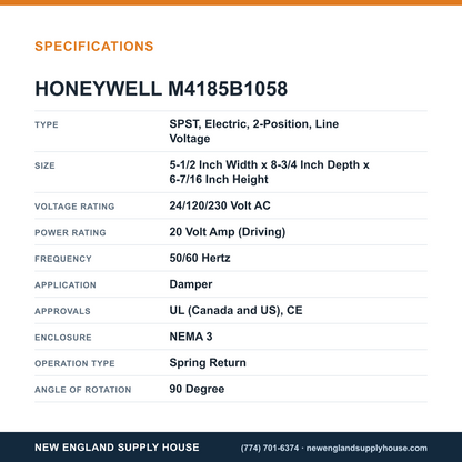 Honeywell Commercial M4185B1058 Actuator Motor specifications — New England Supply House [NESH-SPECTABLE-V1]