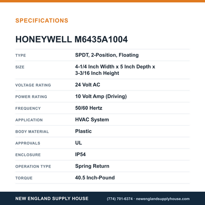 Honeywell Commercial M6435A1004 Cartridge Globe Valve Actuator specifications — New England Supply House [NESH-SPECTABLE-V1]