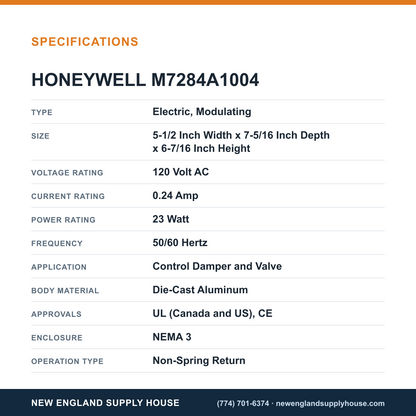 Honeywell Commercial M7284A1004 Damper Actuator specifications — New England Supply House [NESH-SPECTABLE-V1]