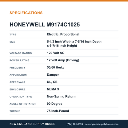 Honeywell Commercial M9174C1025 Damper Actuator specifications — New England Supply House [NESH-SPECTABLE-V1]