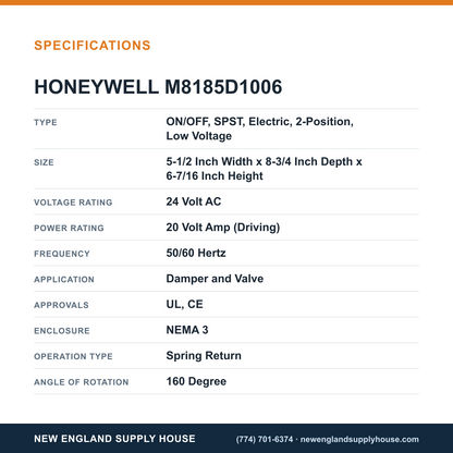 Honeywell Commercial M8185D1006 Damper Actuator specifications — New England Supply House [NESH-SPECTABLE-V1]