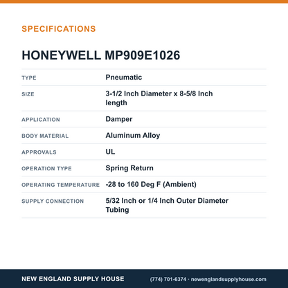 Honeywell Commercial MP909E1026 Damper Actuator specifications — New England Supply House [NESH-SPECTABLE-V1]