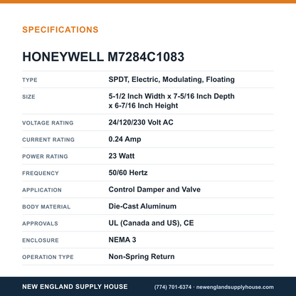 Honeywell Commercial M7284C1083 Damper Actuator specifications — New England Supply House [NESH-SPECTABLE-V1]