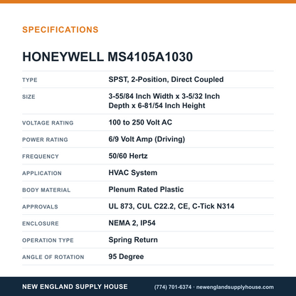 Honeywell Commercial MS4105A1030 Damper Actuator specifications — New England Supply House [NESH-SPECTABLE-V1]
