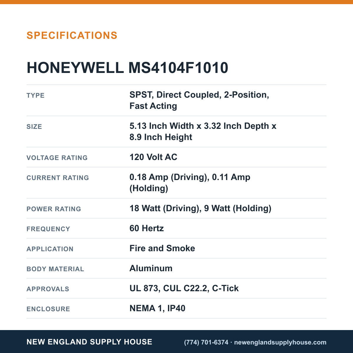 Honeywell Commercial MS4104F1010 Damper Actuator specifications — New England Supply House [NESH-SPECTABLE-V1]